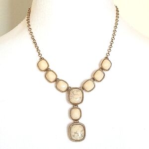 Vintage Monet Jewelry Choker Signed M Gold Tone White Gold Cabochon